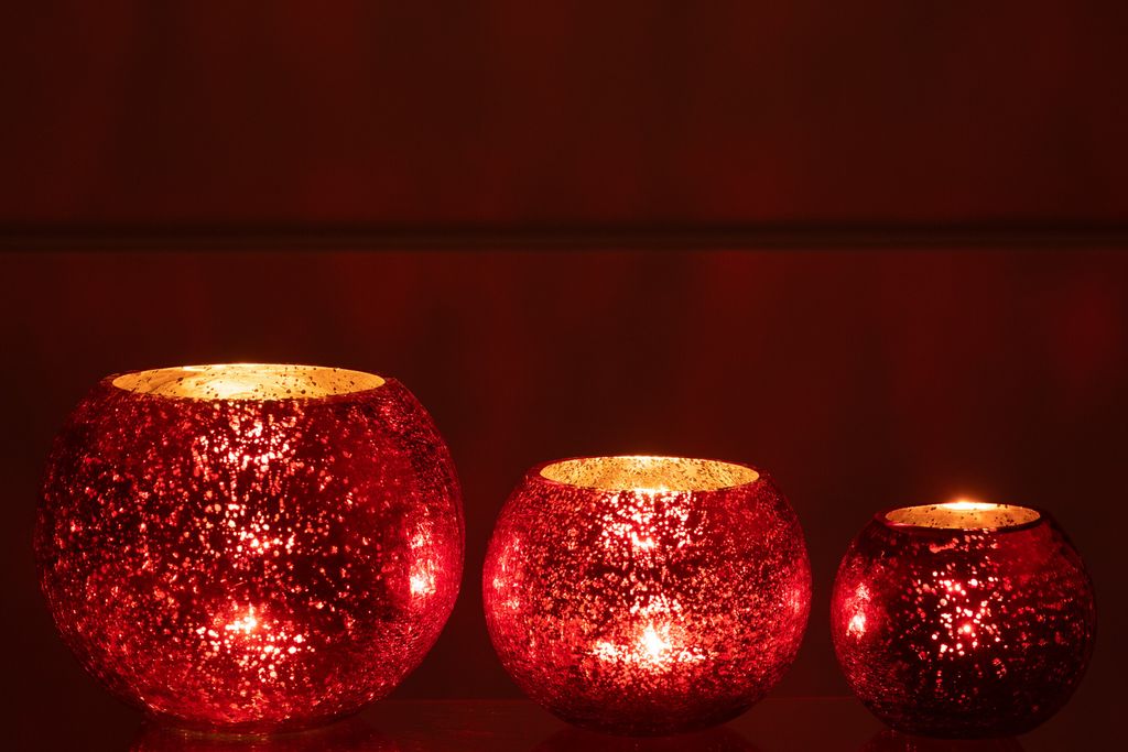 Windlicht Kugel Rissig Glas Perle-Effekt Rot Large Produktbild 4