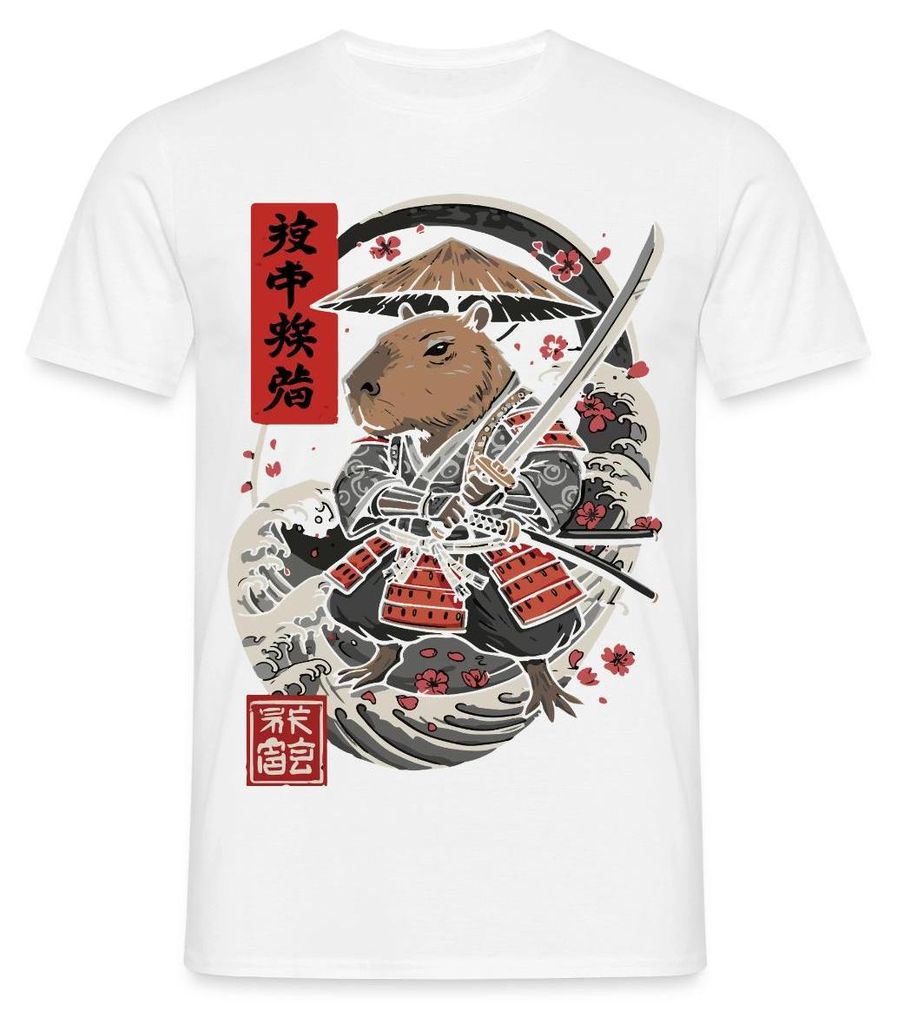 Spreadshirt Samurai Capybara | Japanischer Stil Männer T-Shirt, M, Weiß