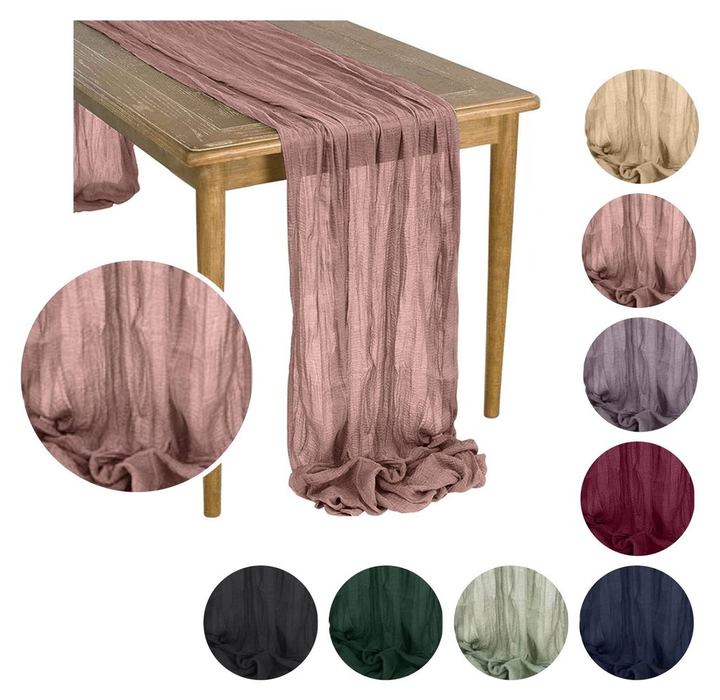 MEBLE ODNOWA Tischläufer, BOHO-Tischläufer aus Gaze, Gaze Tischdeko, Rosa, 90 × 300 cm, Elegant, Gazestoff, Weicher Stoff, Boho Tischdeko