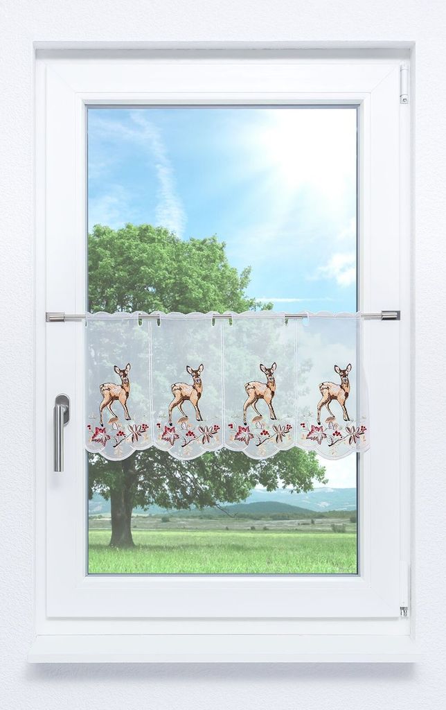 Scheibengardine Plauener Spitze - Rehkitz (Bx H) 210.60cm * 30cm Braun/rotbraun