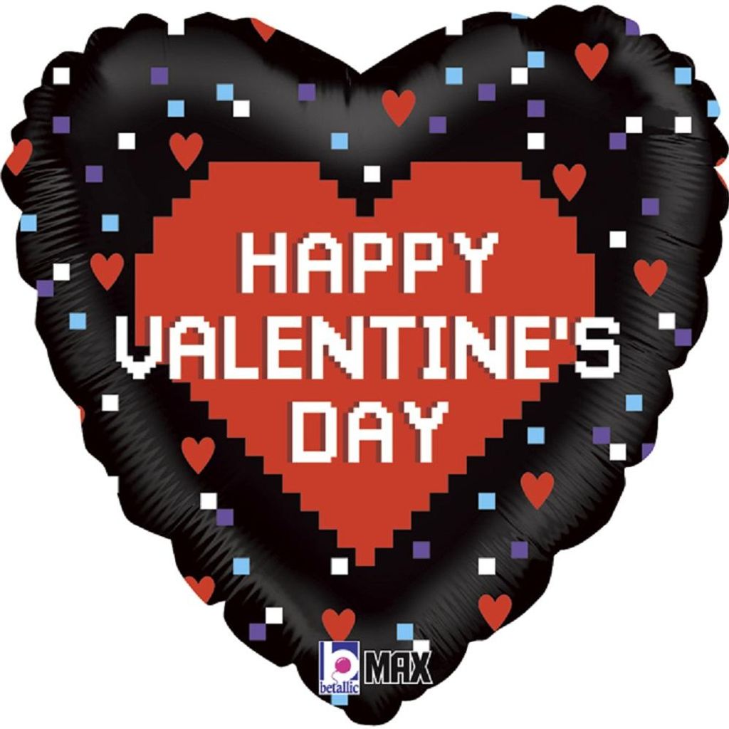 Party Factory Folienballon Herz Happy Valentine ́s Day Ø 45cm, schwarz rot