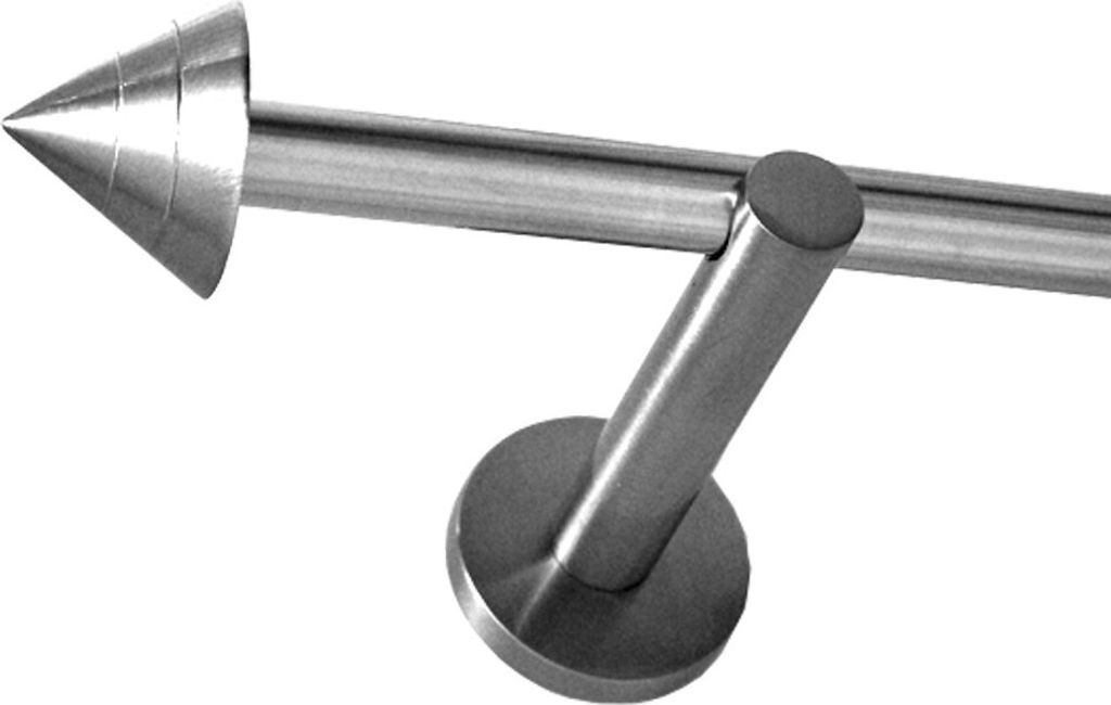 Gardinenstange Set Edelstahl Look Metall Ø 16mm zur Wandbefestigung 1-lauf Modern Spitze , Länge wählbar H12E21