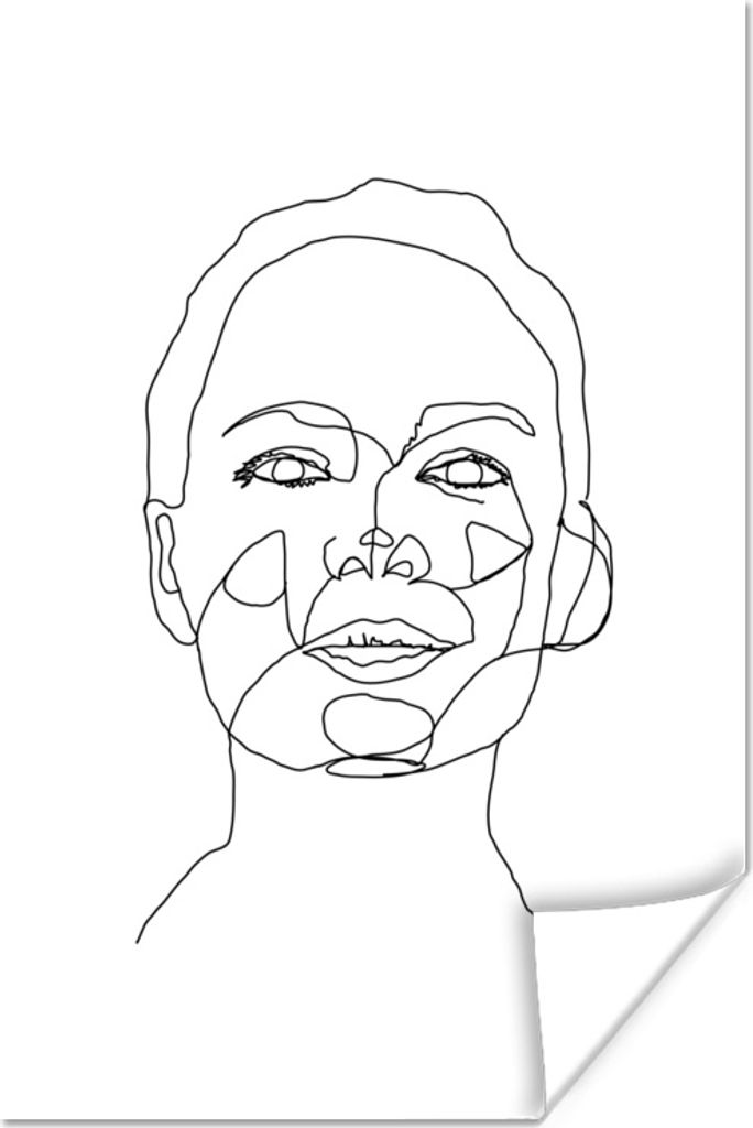 MuchoWow Poster Strichzeichnung - Frau - Gesicht 120x180 cm - Kunstposter