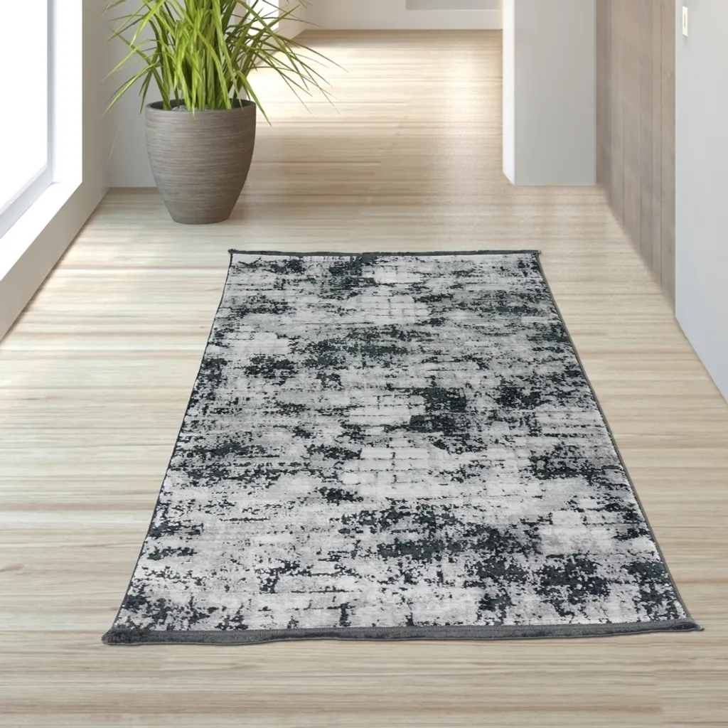 Tapis anti-poussière moderne 80x150 cm gris et noir - Durable et chic