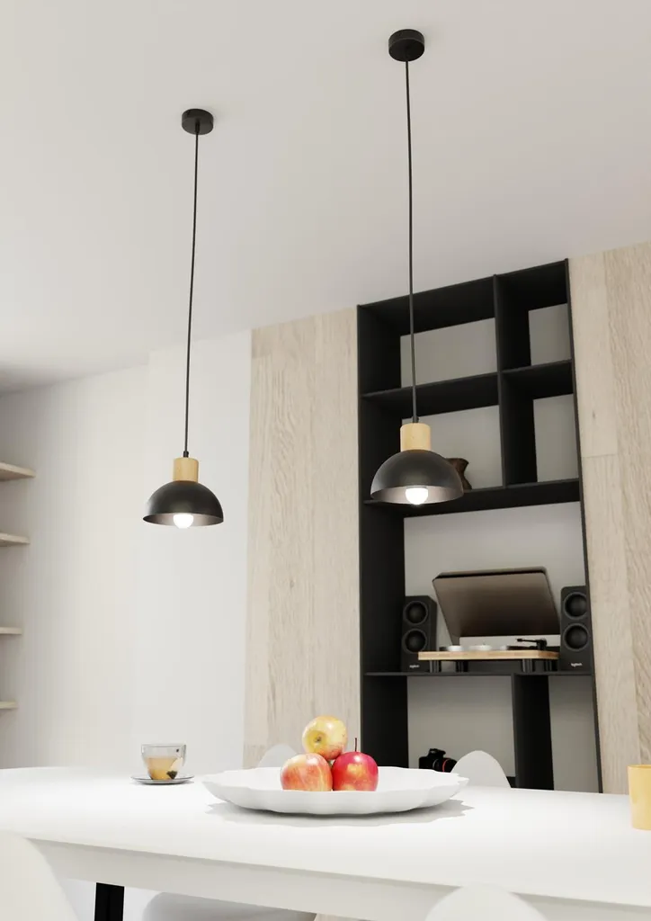 Lustre suspension noire en métal SECO Emibig pour éclairage salon