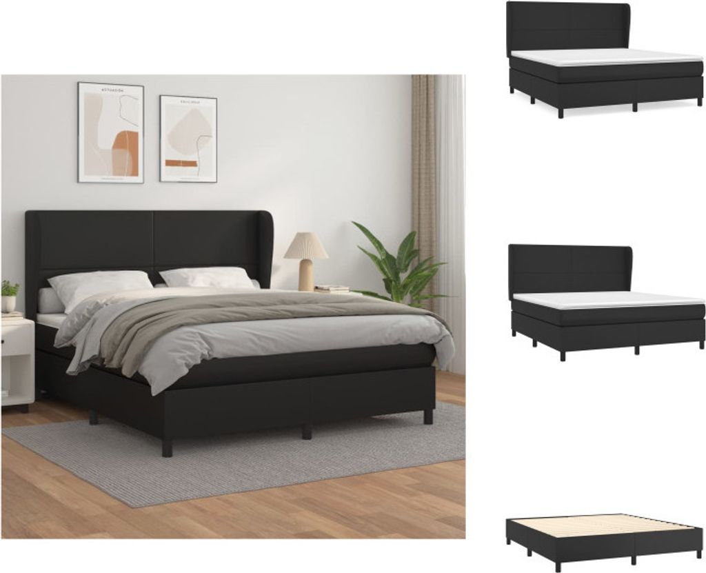 vidaXL Boxspringbett mit Matratze Schwarz 180x200 cm Kunstleder - Betten & Bettgestelle