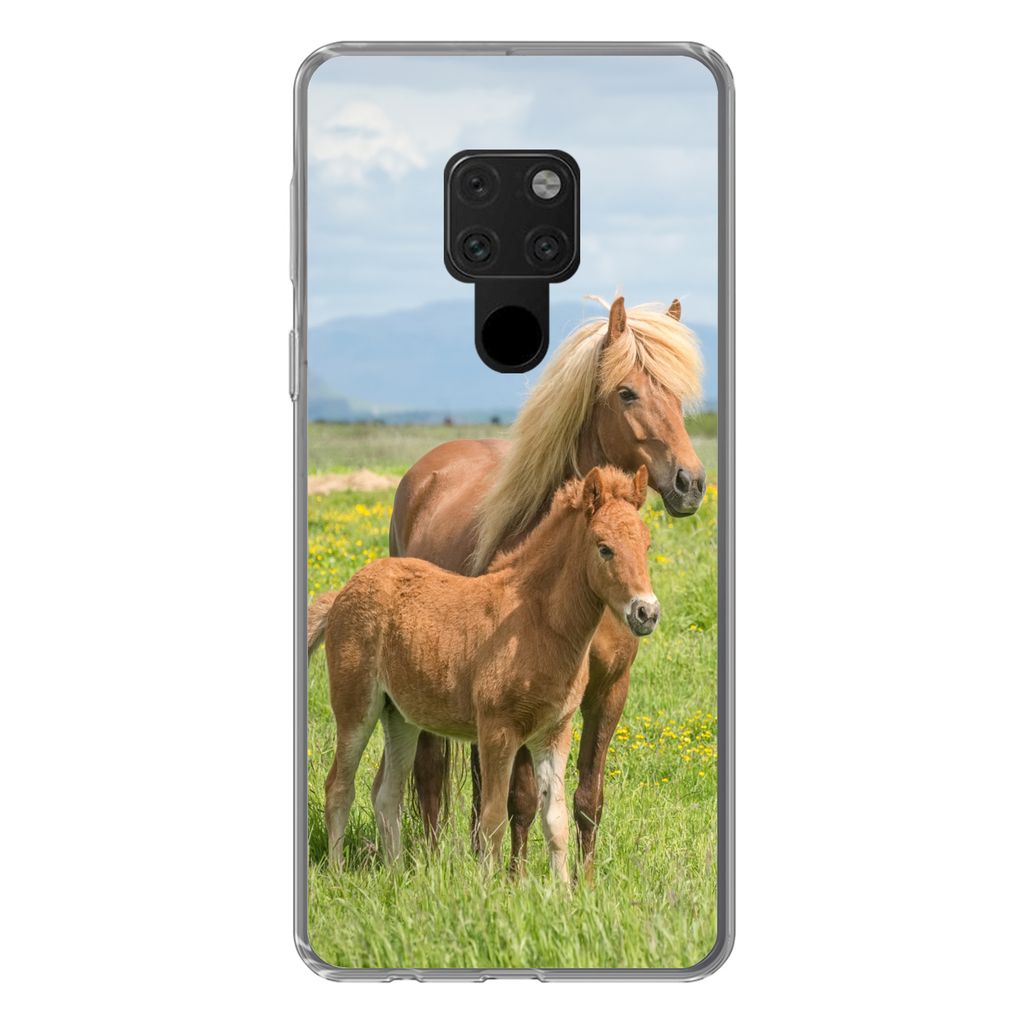 MuchoWow Handyhülle Schutzhülle Hülle für Huawei P40 Lite Pferde - Fohlen - Gebirge Silikon Softcase Handy Hülle - Handy