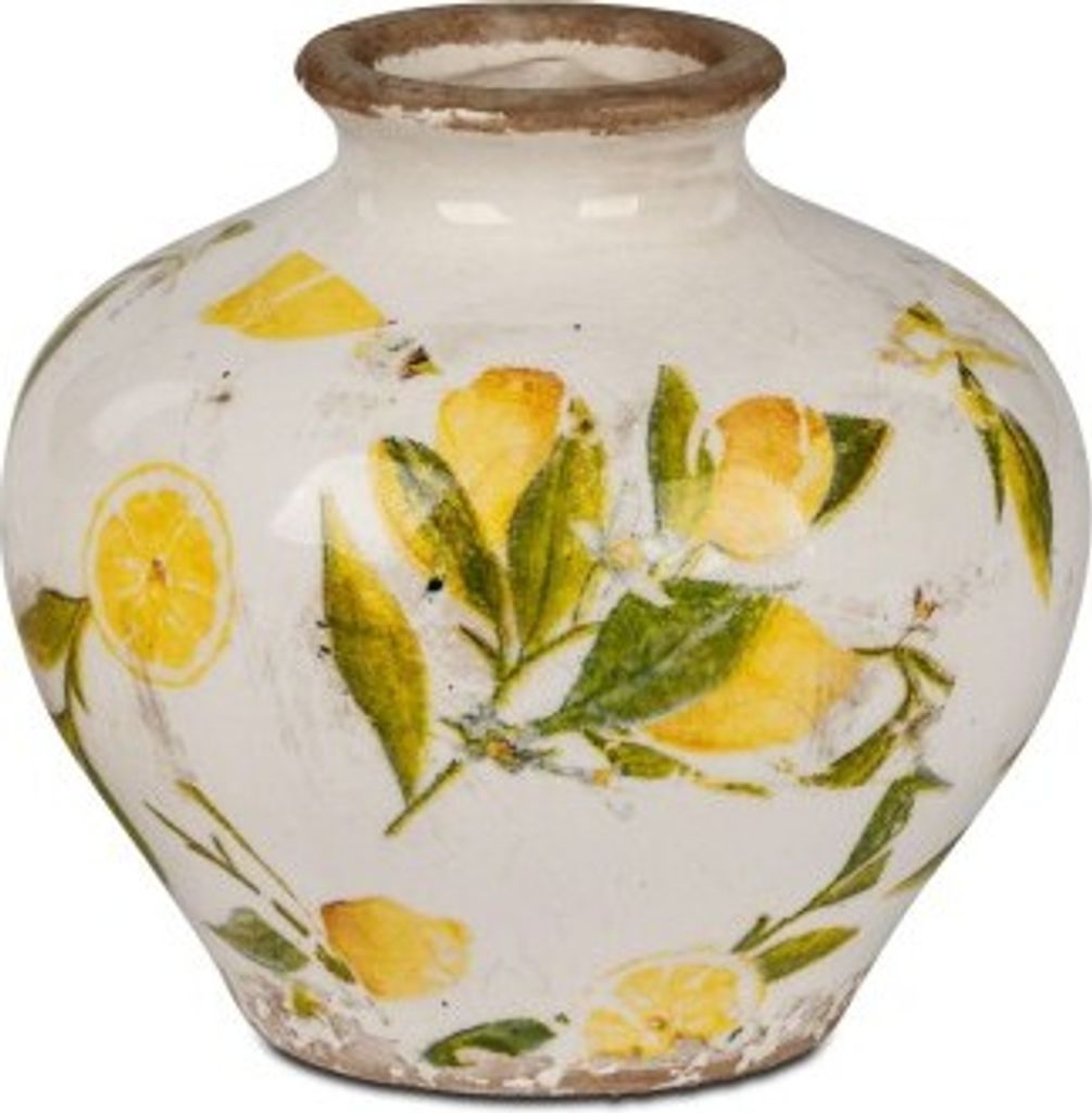 Vase in Vintage-Optik 13x13cmaus Keramik mit Zitronen-Dekor