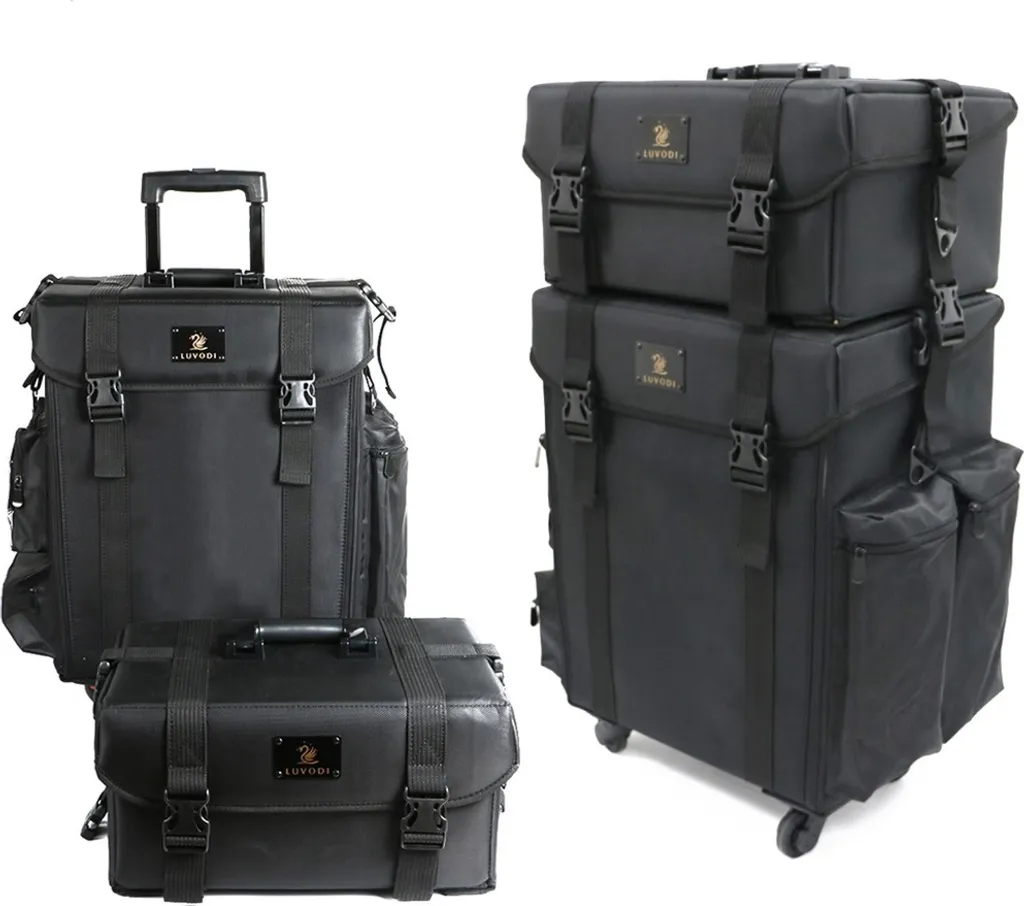 WISFOR Valise Cosmétique Trolley 2-en-1 avec Roues 360° Noir Rigide