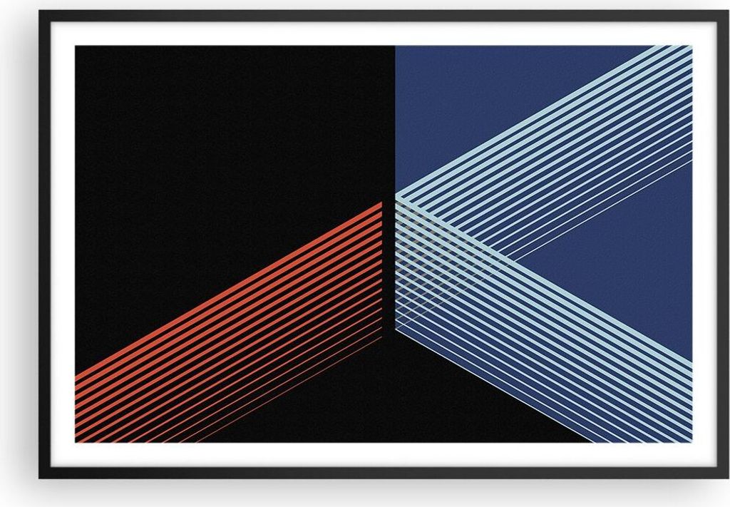 Gerahmtes Poster - Schwarzer Rahmen - Abstraktion Schwarz Blau - 91,5x61 cm - Wand Bild - Wanddeko - Wandbilder - Kunstposter - Wandposter - Bilder...