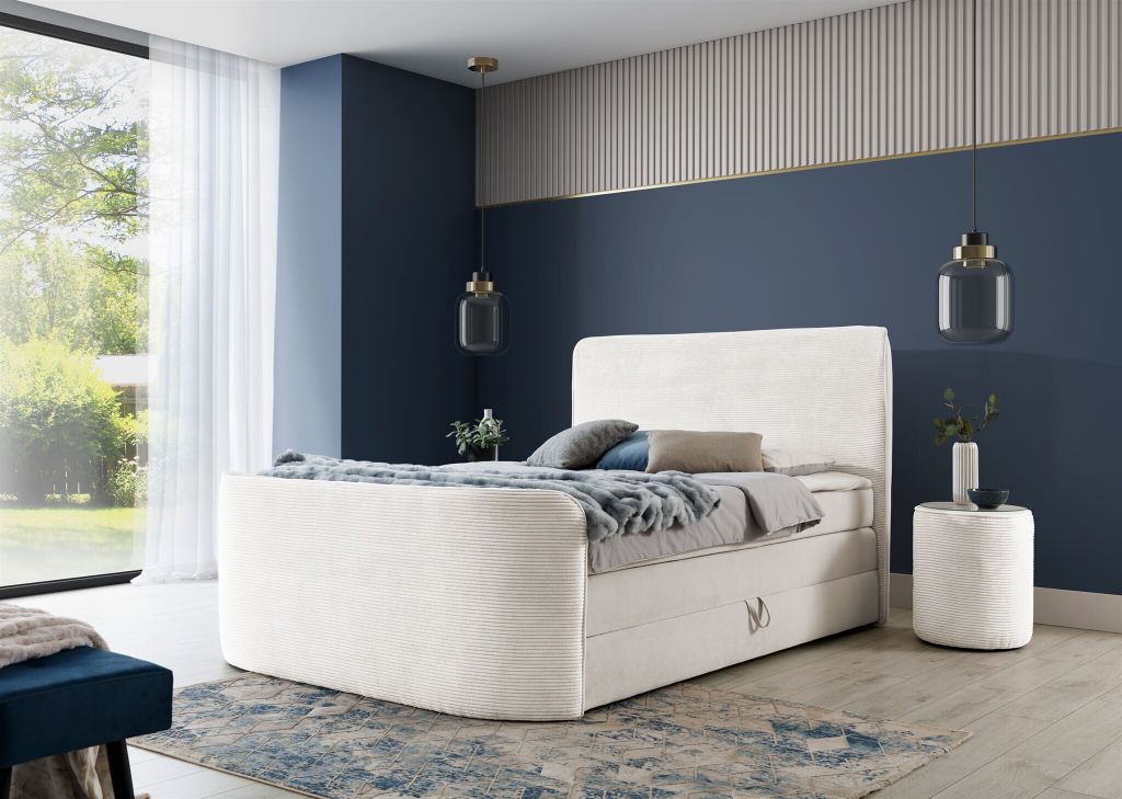 Boxspringbett Schlafzimmerbett BODY 180x200cm in Stoff Creme inkl. Bettkasten