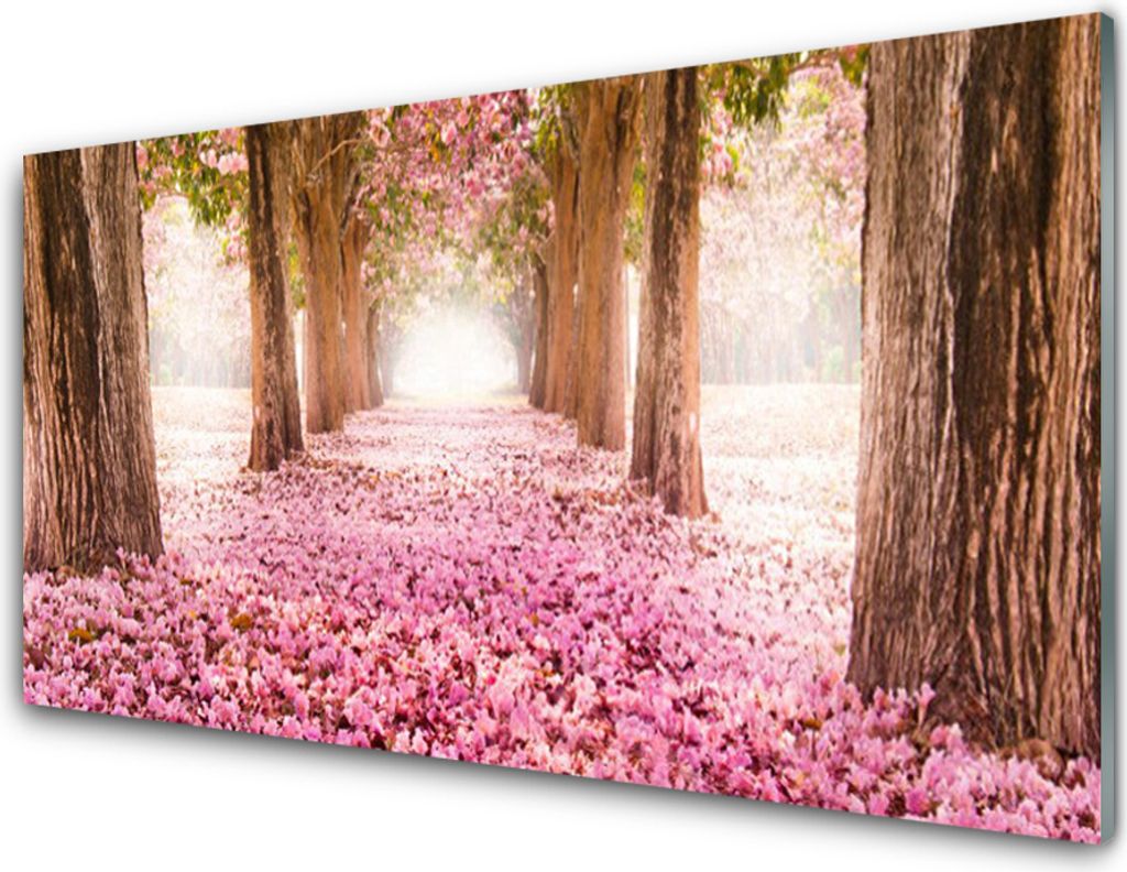 Acrylglasbilder 100x50 Wandbild Druck Fußpfad Baumstämme Natur