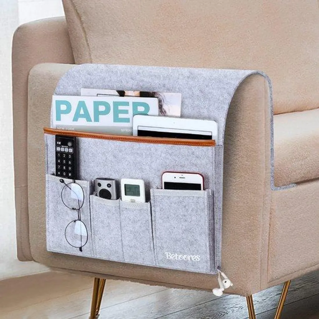Organiseur de canapé anti-perte gris clair : rangez enfin vos objets