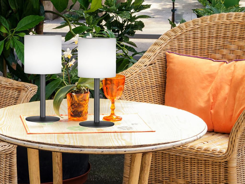 2er SET Outdoor Solar Tischlampen 30cm ohne Kabel mit Fernbedienung dimmbar RGB
