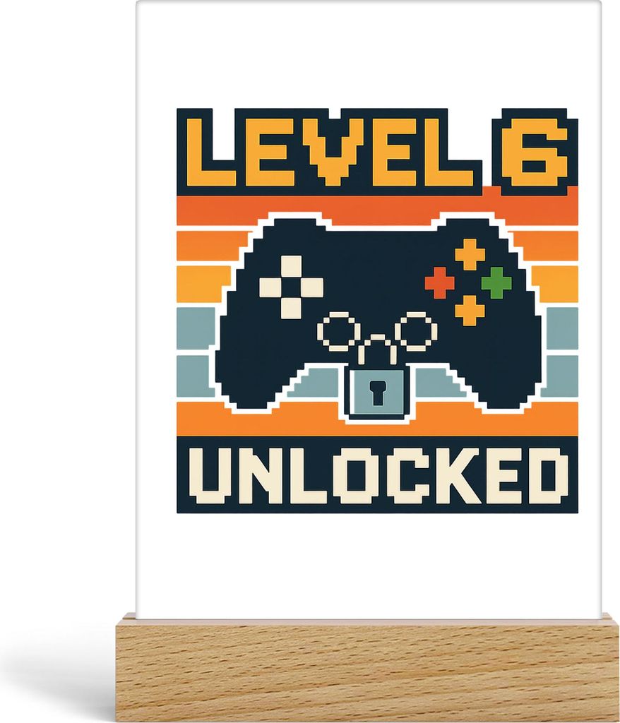 Level 6 Unlocked Acrylaufsteller Gamer Geschenkidee Kindergeburtstag Junge Mädchen Videospiel 6 Jahre