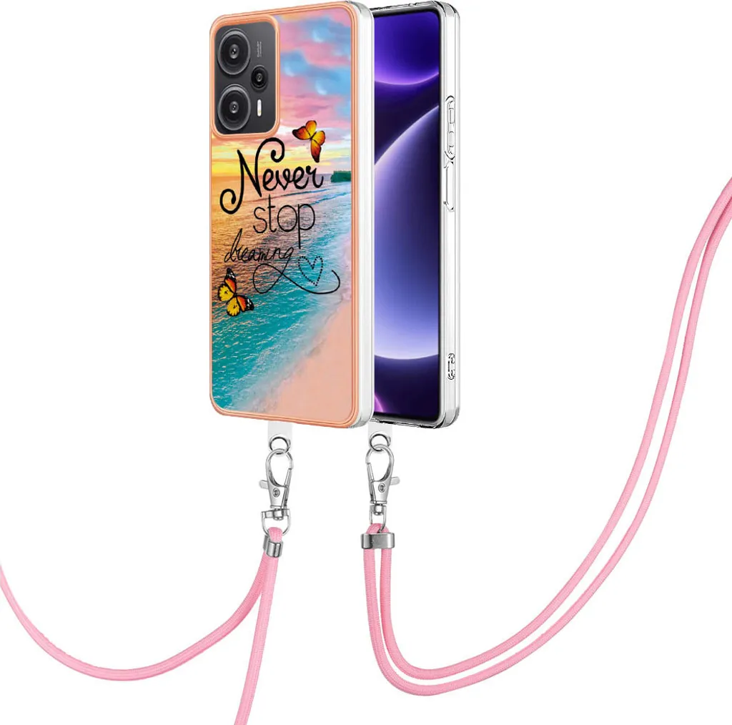 Custodia con cinturino per Xiaomi Poco F5 /Redmi Note 12 Turbo, custodia in TPU a fantasia con cinturino regolabile Oro