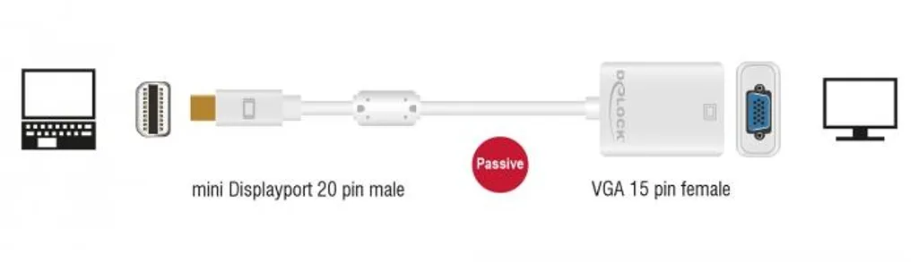 Convertisseur Mini DisplayPort vers VGA Delock pour Moniteur et Écran - 9