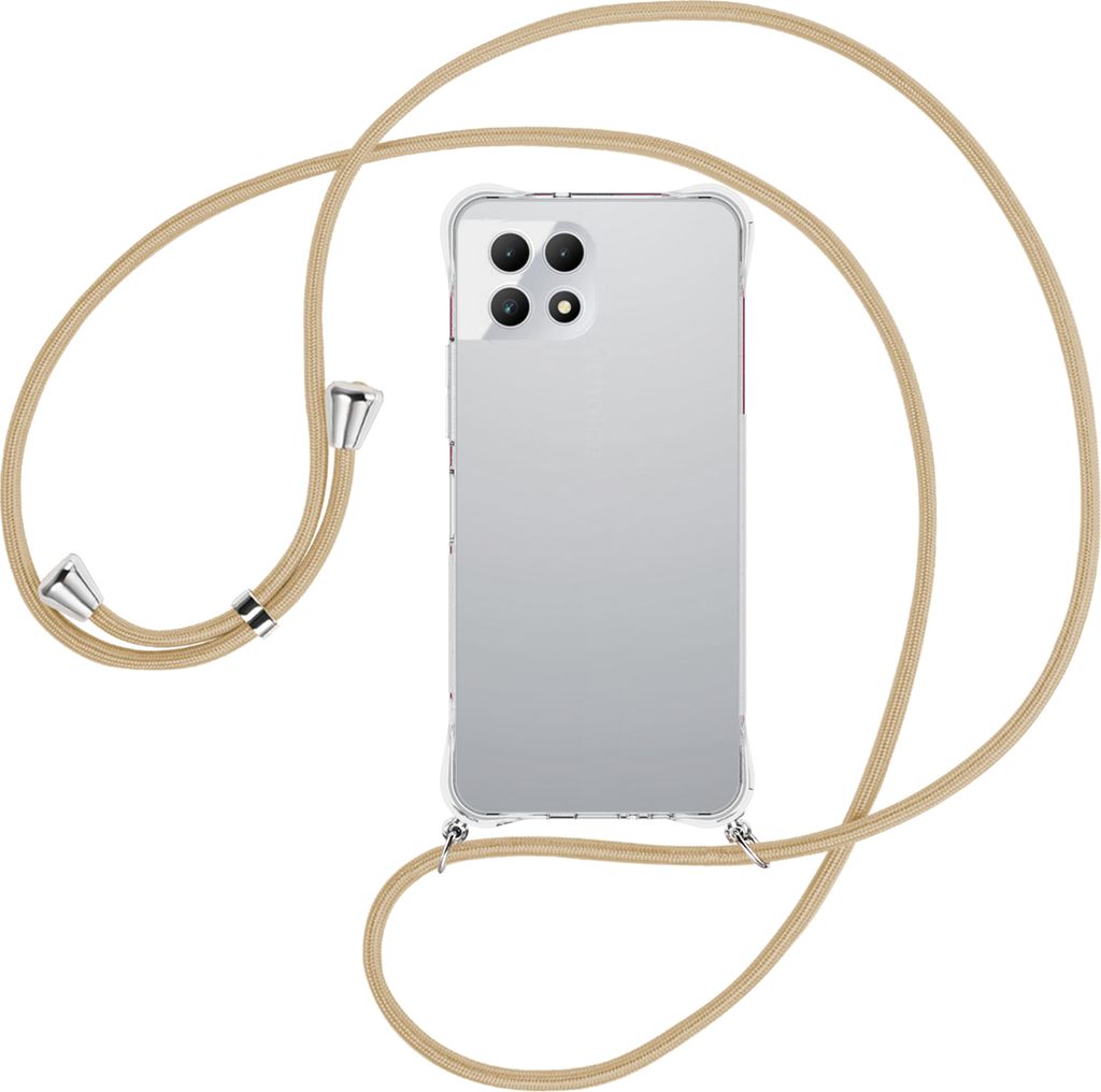 Handykette Backcover-Schutzhülle mit Band (Metall silberfarben) für T-Mobile REVVL 7 5G / T Phone 2 5G - caramel