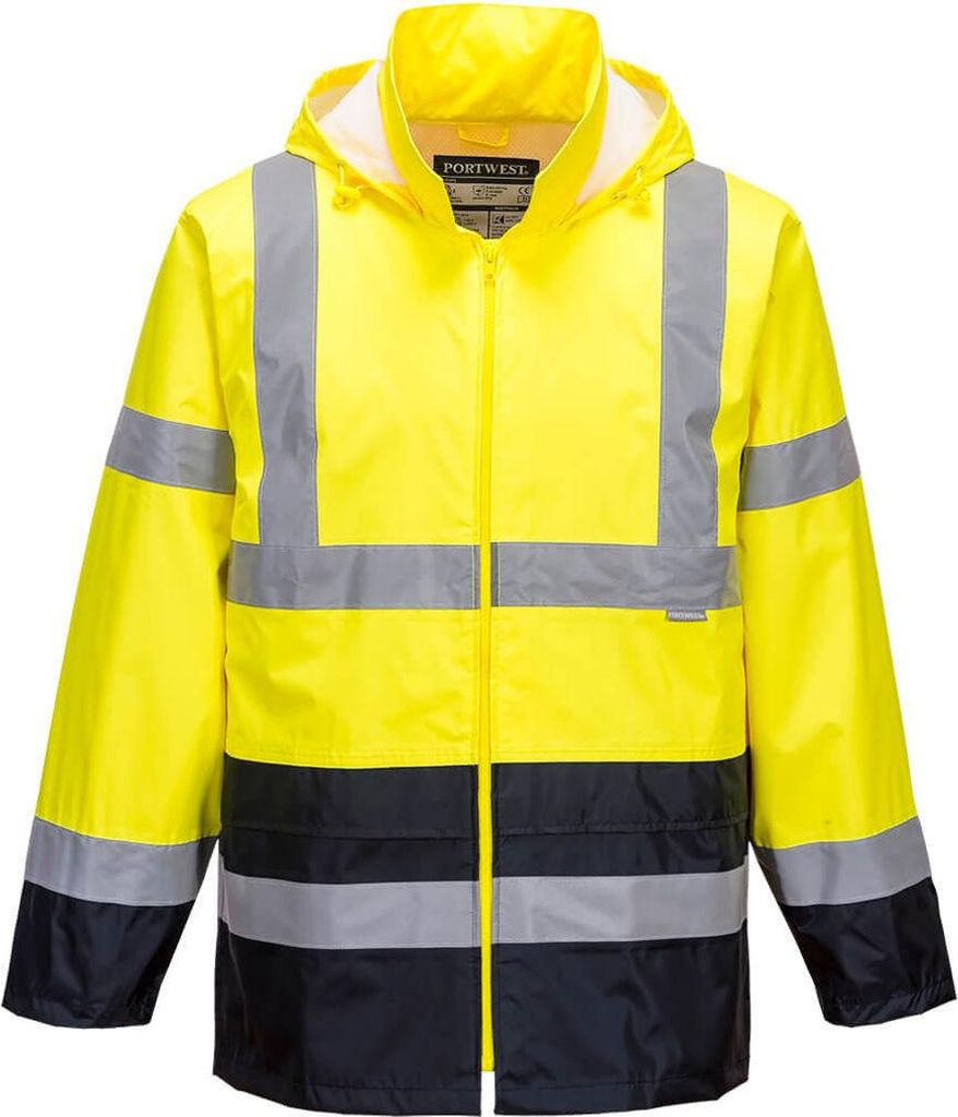 Portwest H443 Klassische Kontrast Warnschutz-Regenjacke Yellow/Navy Gr. XL