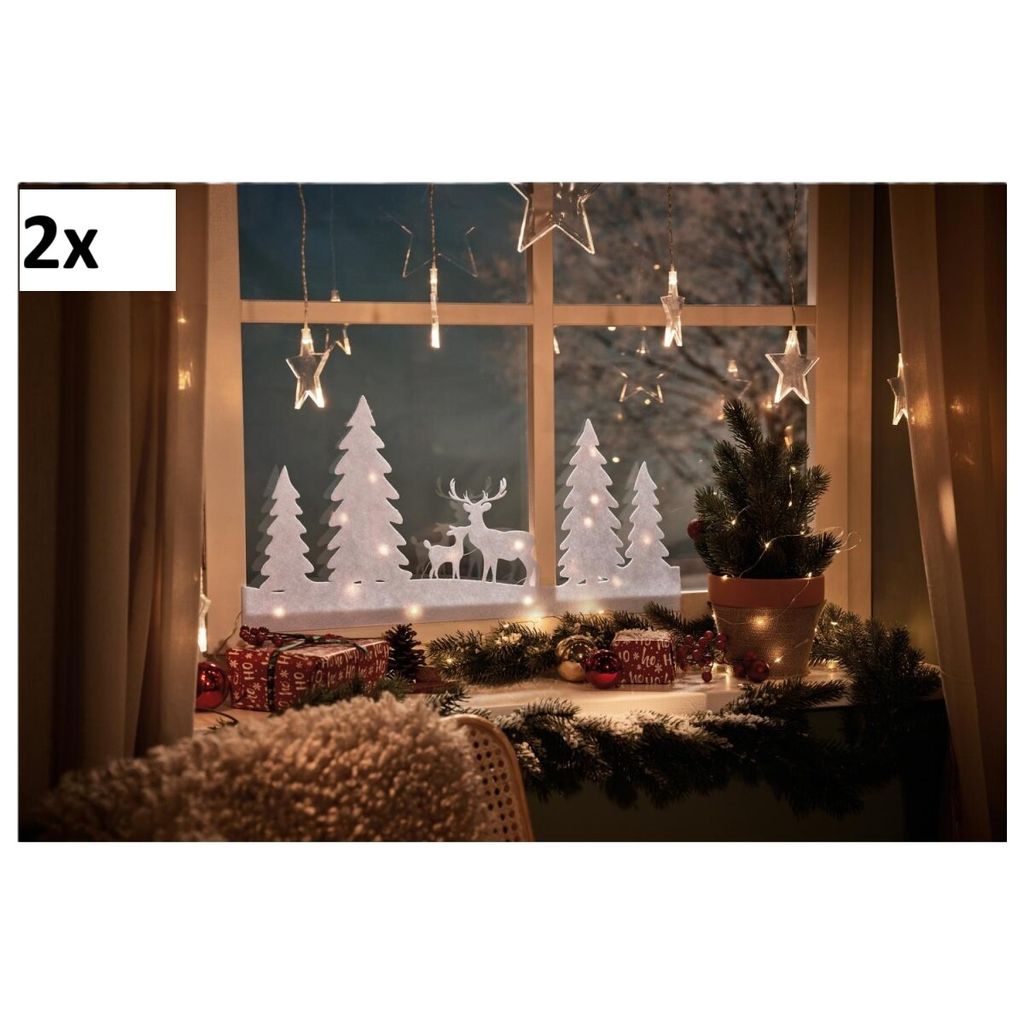 2x LED FENSTERBILDER 3D Fensterdeko beleuchtet Weihnachten Weihnachtsbeleuchtung Hirsche NEU