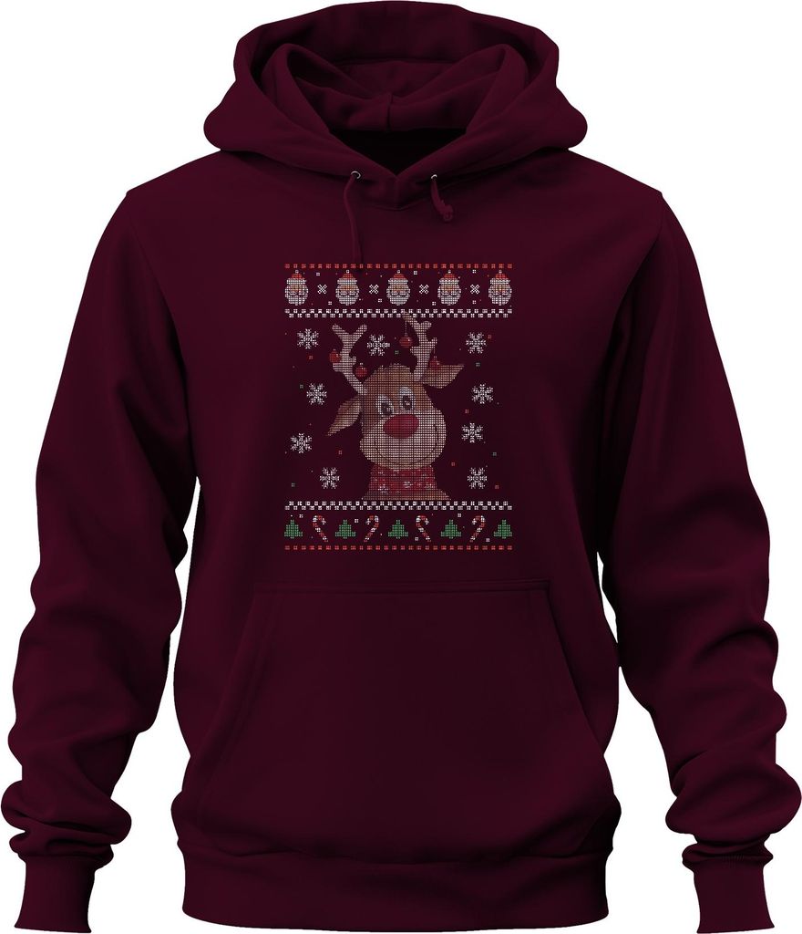 Süßes Rentier - Ugly Christmas Sweater Weihnachten Uni Hoodie Kapuzenpullover, Burgundy, L