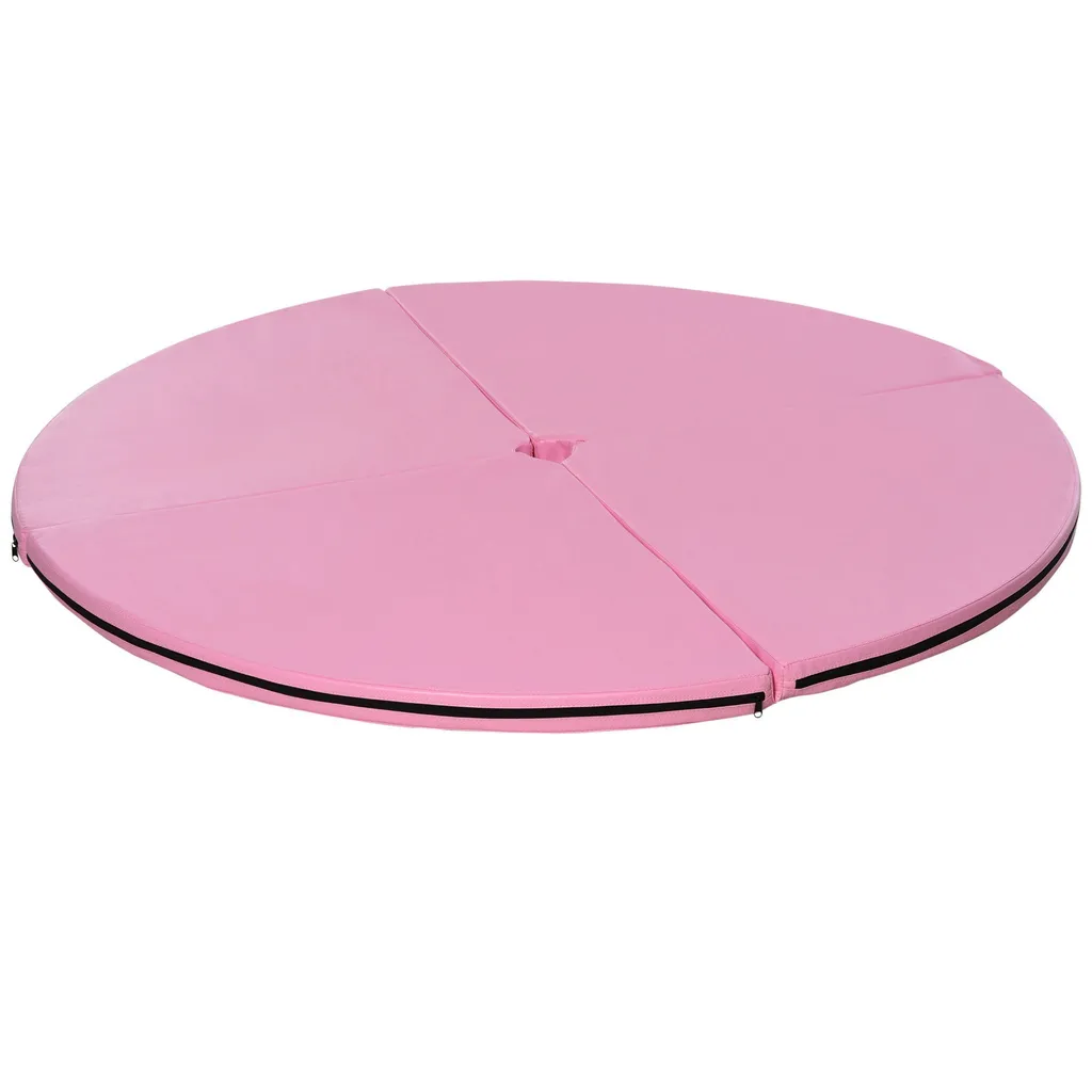 HOMCOM Tapis de pole dance pliable Ø 150 cm rose protection épaisseur 5 cm