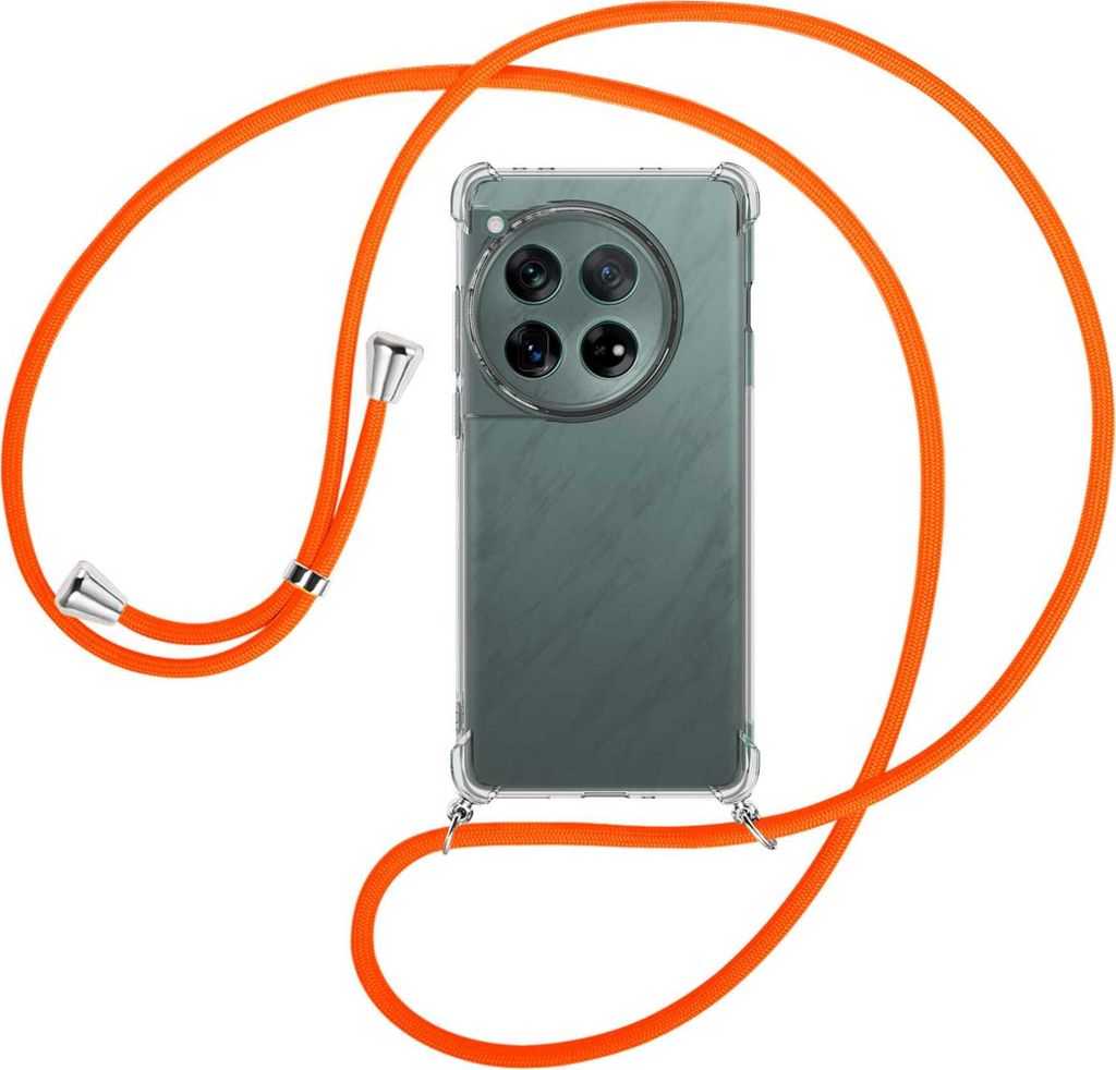 Handykette Backcover-Schutzhülle mit Band (Metall silberfarben) für OnePlus 12 5G (PJD110) - neonorange