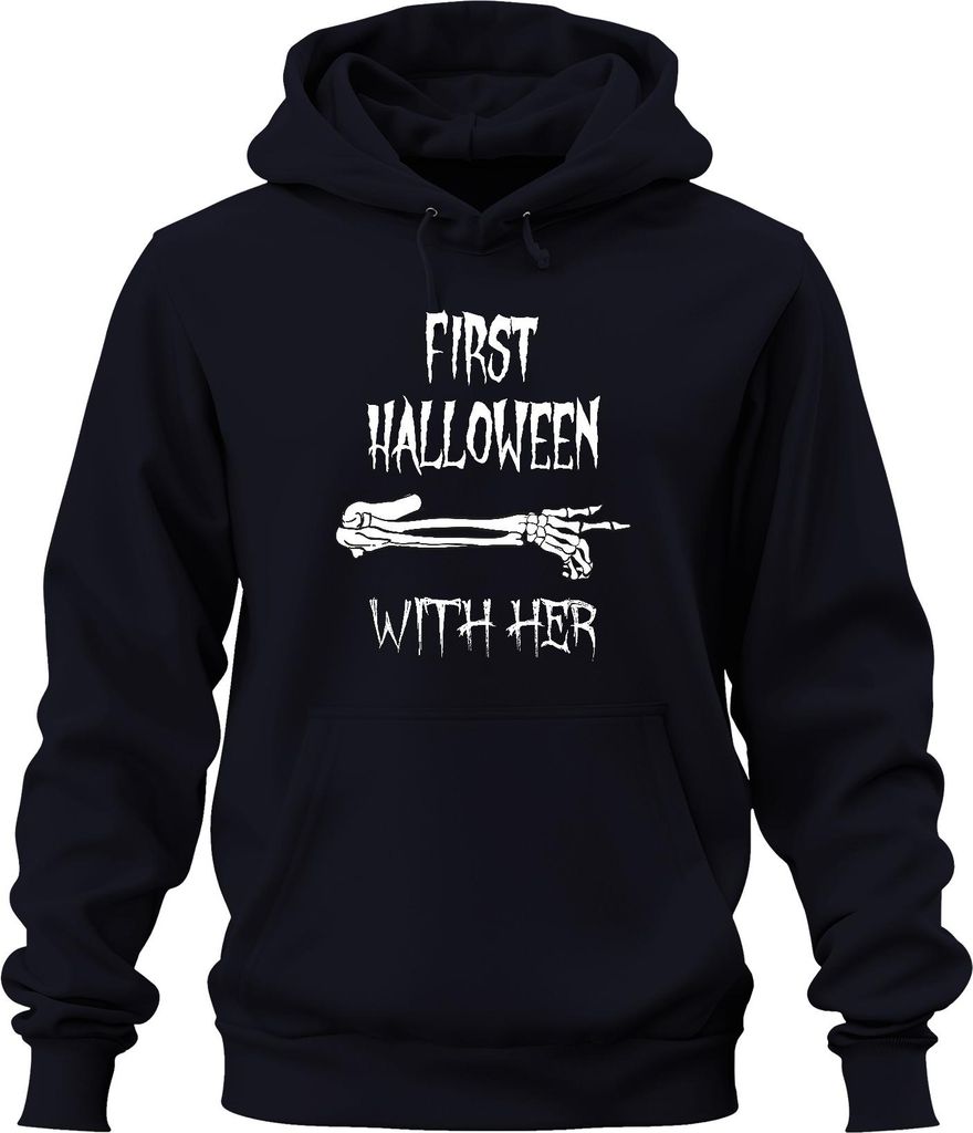 First Halloween With Her erstes Halloween Baby Mama Geschenk Arm Uni Hoodie Kapuzenpullover, Navy, XXL
