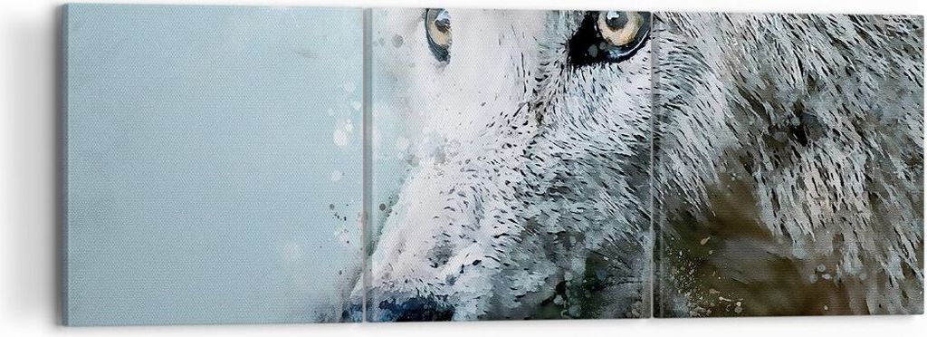 Bild auf Leinwand - Leinwandbild - 3 Teile - Weiß Der Wolf Bild - 120x40cm - Wand Bild - Wanddeko - Wandbilder - Leinwanddruck - Bilder - Wanddeko...