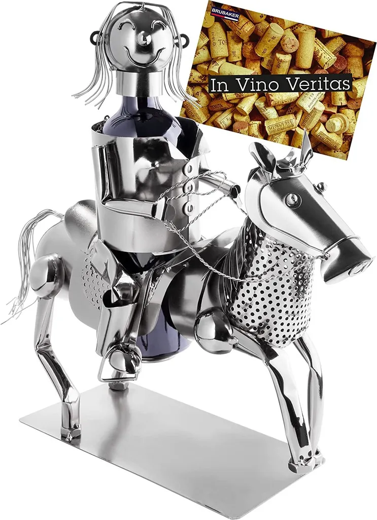Brubaker portabottiglie da vino cavallerizza - scultura in metallo portabottiglie - 43 cm figura in metallo regalo per cavalli e appassionati di equitazione con biglietto d'auguri