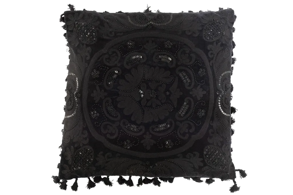 Coussin Noir Chat Marocain 45x45x4cm - Redonnez Vie à Votre Canapé