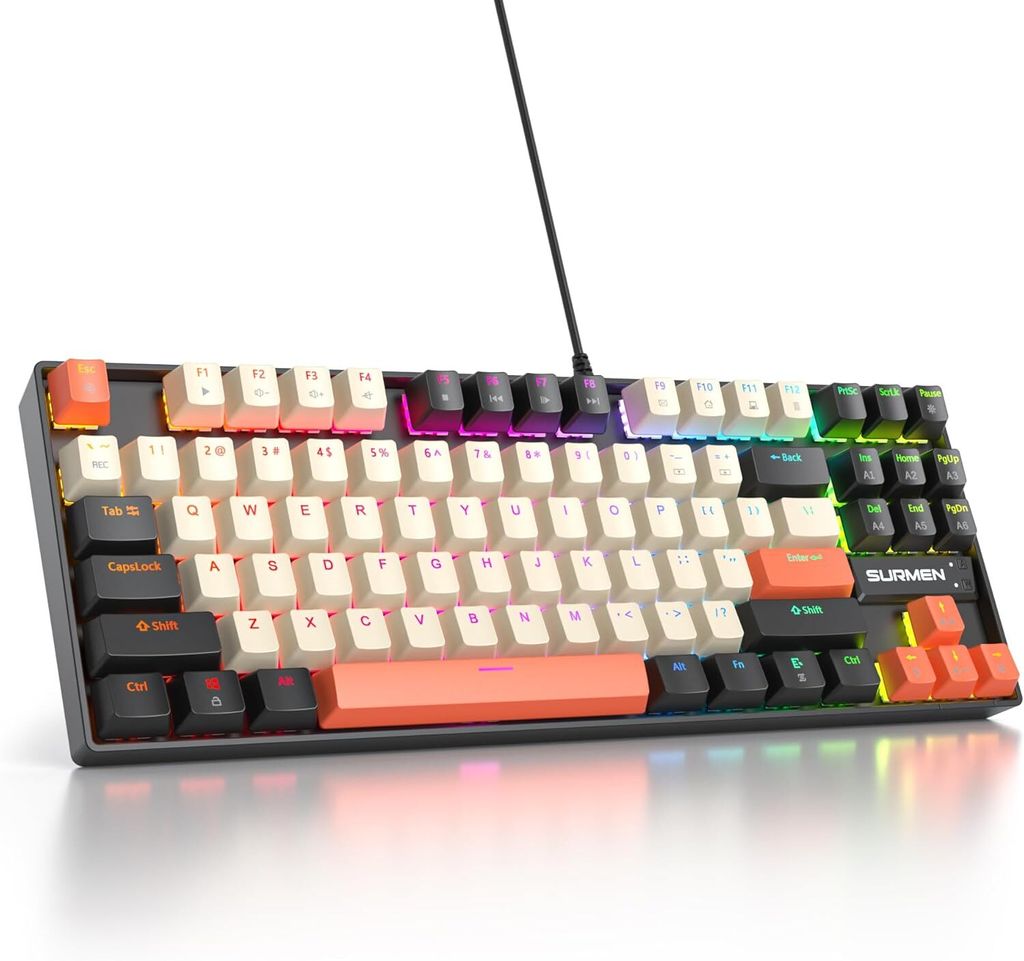 80% mechanische Gaming-Tastatur,87 Tasten kompakte RGB LED-Hintergrundbeleuchtung,kabelgebundene Tastatur mit USB Kabel,mit linearem roten Schalter