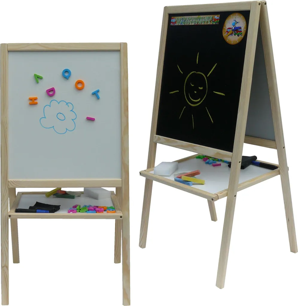 Chevalet double face enfant en bois naturel - Tableau noir et blanc