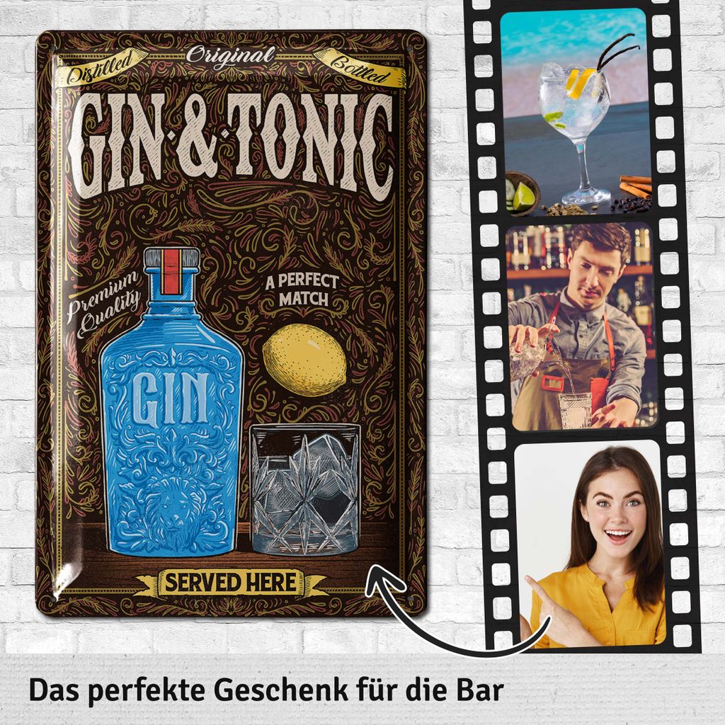 LANOLU Blechschild 'There Is Gin!' Mit Thermometer – 7x28 Cm, Retro-Deko Für Bar Oder Küche