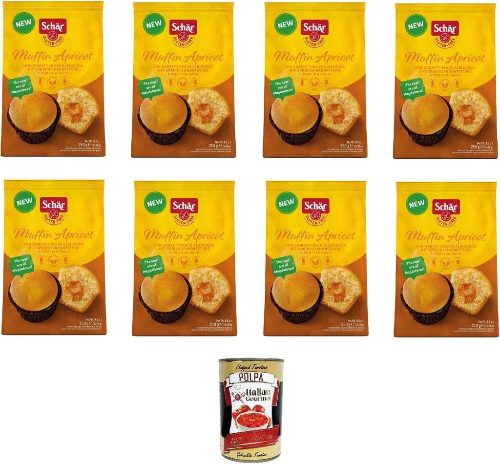 Schar Muffin Apricot con confettura di albicocca 250gr, glutenfreie Aprikosenmuffins 8x250gr + Italian Gourmet polpa 400gr