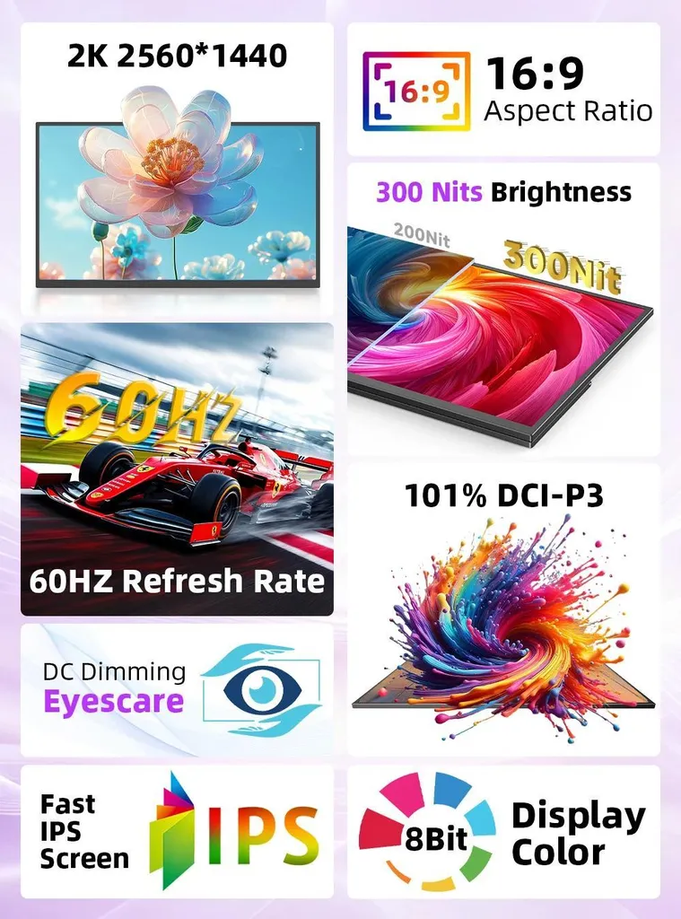 Second écran portable QHD 22" IPS pour télétravail - Noir - 3