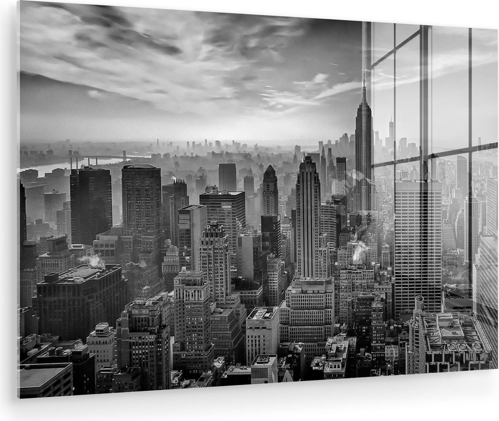 MuchoWow Glasbilder - Bilder auf Wandbild - Foto auf Glas Architektur - Schwarz und weiß - Stadt - Skyline - New York 30x20 cm Wanddekoration aus ...