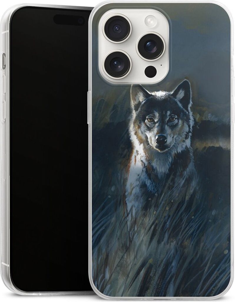 DeinDesign Slim Hülle für Apple iPhone 15 Pro Max Silikon Case Ultra Dünn Handyhülle Malerei Natur Wolf