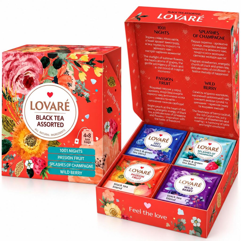 LOVARÉ Black Tea Assorted – Tee-Sortiment, 4 Sorten, 32 Produktbild 