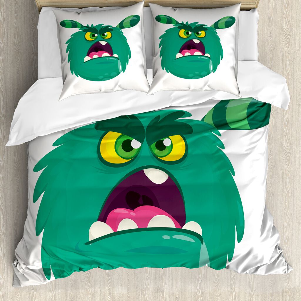 ABAKUHAUS Außerirdischer Bettbezug Set für Einzelbetten, Fluffy verärgerte Monster-Cartoon, Milbensicher Allergiker geeignet mit Kissenbezug, 20...