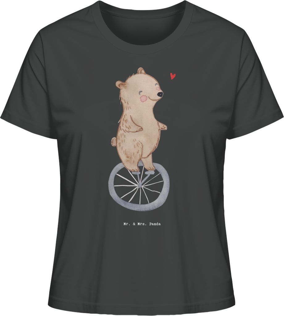 Mr. & Mrs. Panda Baumwoll T-Shirt Damen Bär Einrad fahren Größe L - Anthrazit - Geschenk, Sommershirt, Oberteil, Basic Shirt