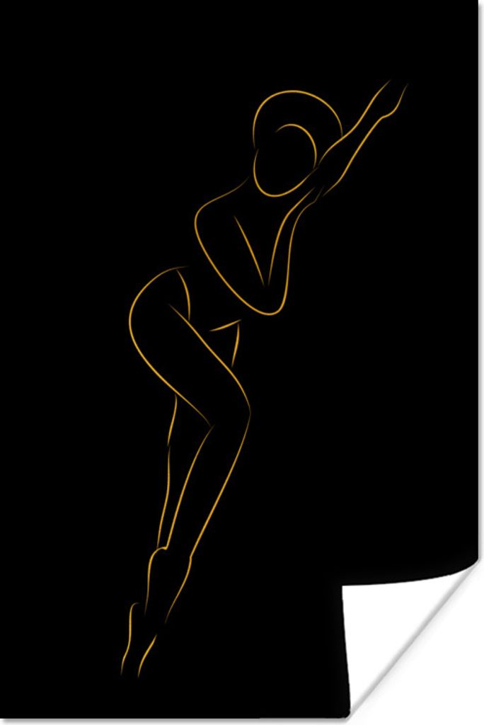 MuchoWow Poster Frau - Schwarz - Gold - Strichzeichnung 20x30 cm - Papierdruck
