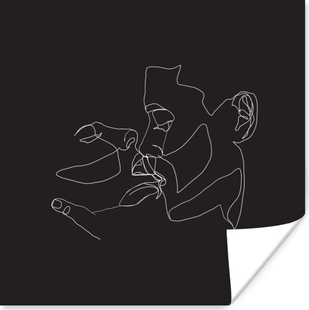 MuchoWow Poster Strichzeichnung - Schwarz - Weiß - Paar 75x75 cm - Wand Dekoration