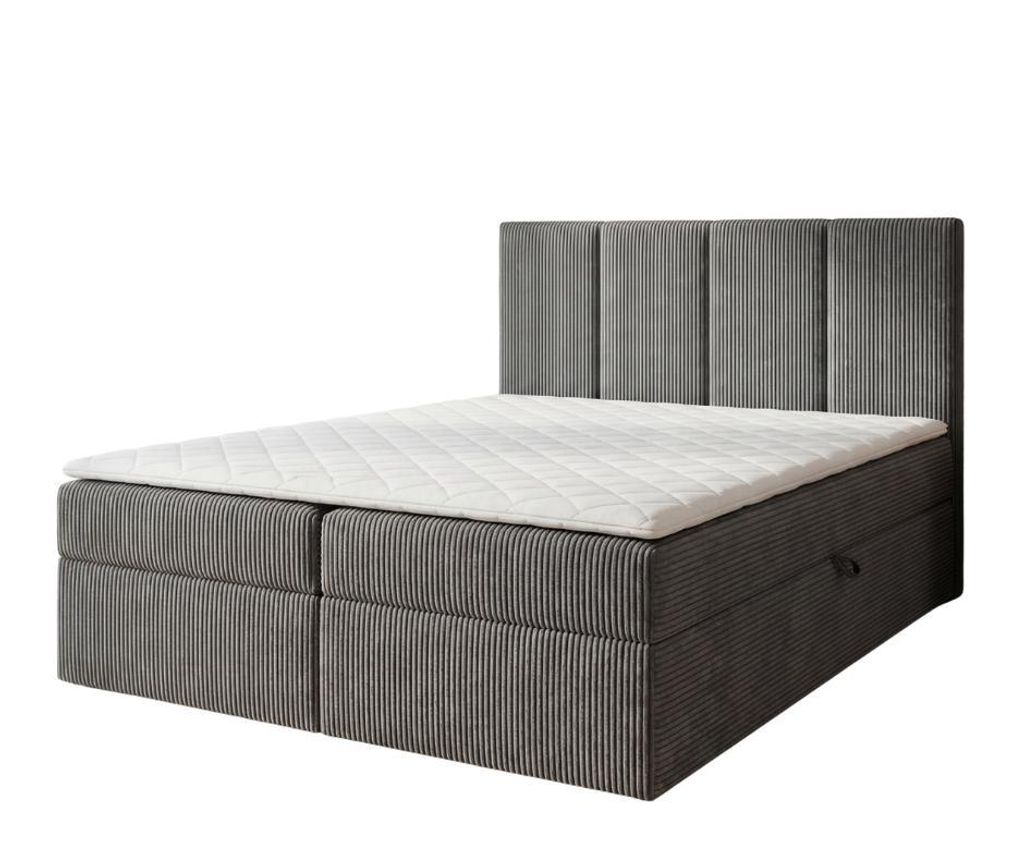 Hanzi Boxspringbett AMBER 140x200 cm Graphit POSO mit Topper, Bonell-Federkern H2/H3, 2 Bettkästen, gepolstertes Kopfteil, Trageservice inklusive