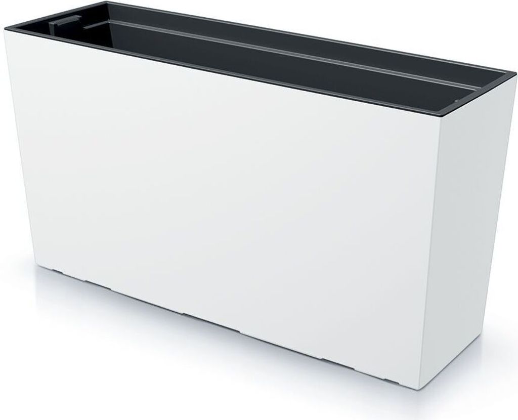 A white rectangular planter box with a black interior, shown on a white background.