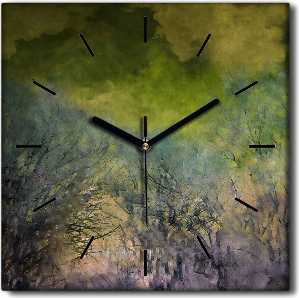 Coloray Uhr auf Leinwand 30x30 cm Wand Uhr Dekoration Wohnzimmer Segeltuch schwarze Hände -Abstraktion Aquarell