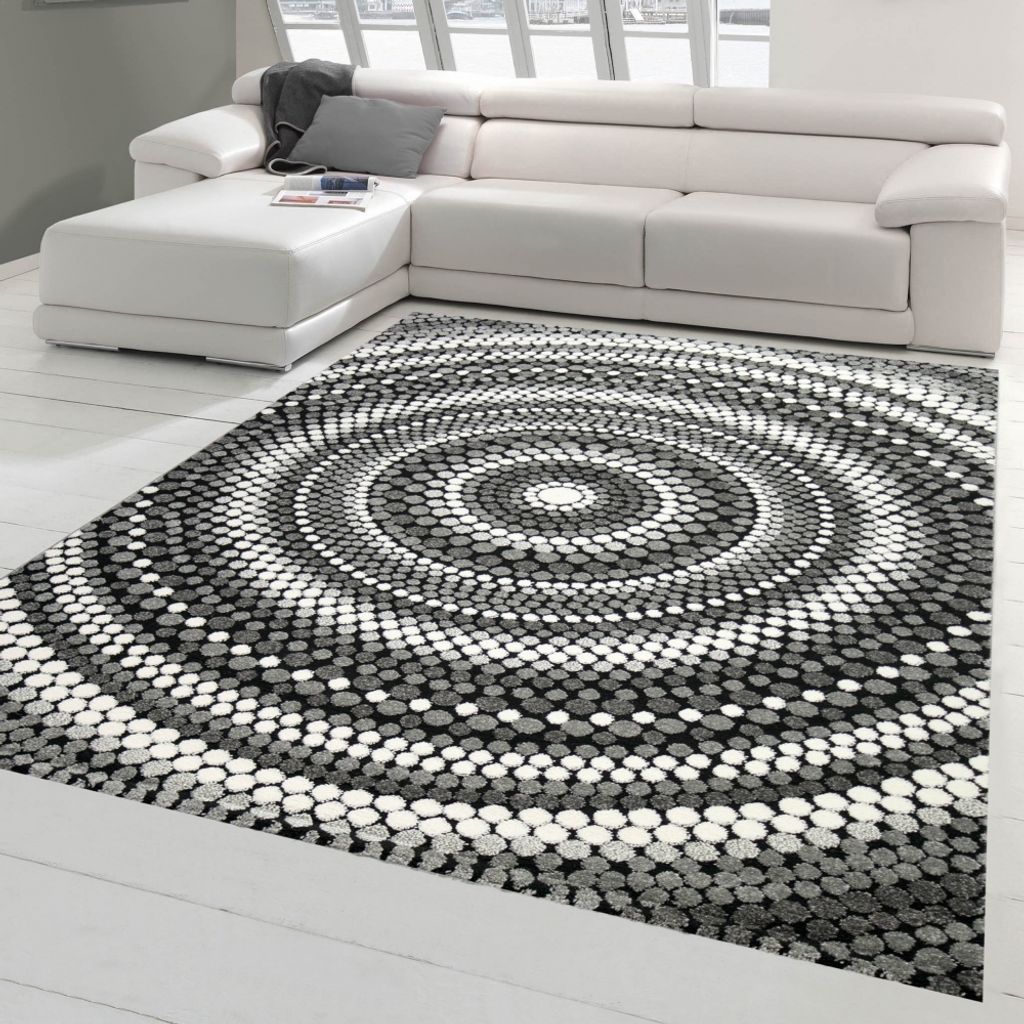 Teppich modern Wohnzimmerteppich Mandala in grau creme Größe - 80 x 150 cm