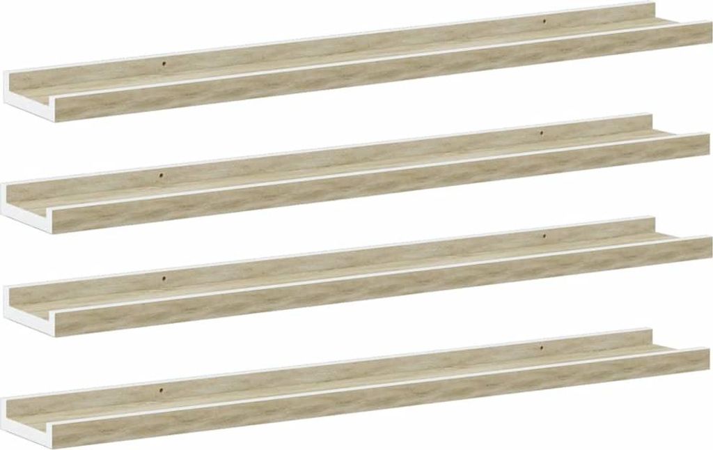 vidaXL Wandregale 4 Stk. Weiß und Sonoma-Eiche 80x9x3 cm Produktbild 