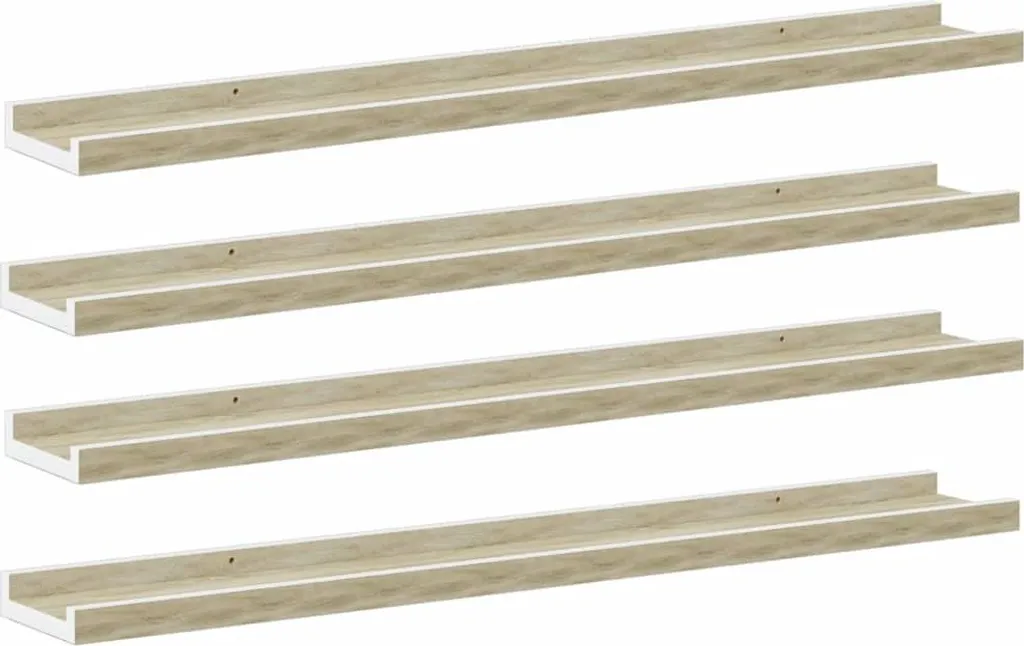 vidaXL Mensole a muro 4 pz. Bianco e rovere Sonoma 80x9x3 cm