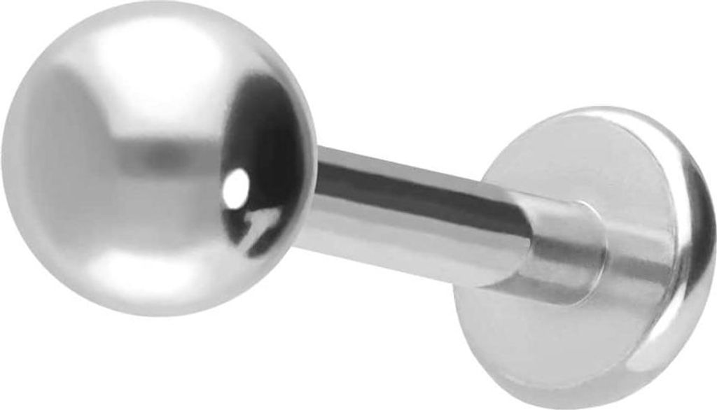 Ohrpiercing, Nasenpiercing Titan Labret WeißGold Stablänge: 10mm + Stabstärke: 1,6mm + Kugelgröße: 4mm